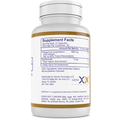 Genex Resveratrol 98% Pure Micronized Trans-Resveratrol Capsules 600mg Per Serving