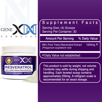 Genex 99% Pure Micronized Trans-Resveratrol Powder 1000mg (30 Gram Tub)