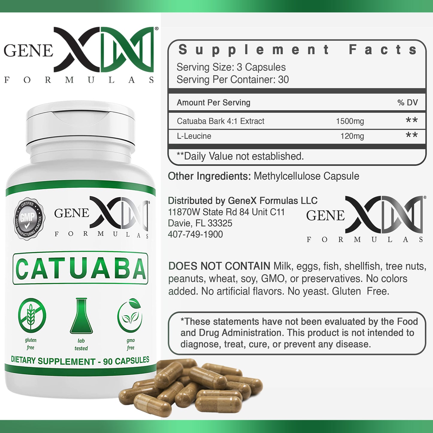 Genex Catuaba Bark 1500mg L-Leucine 120mg (90 Capsules)